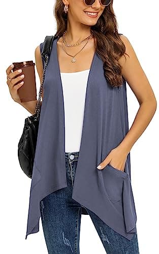 Veryoung Women's Lightweight Floral Long Sleeve Cardigan with Pockets — C09-purple Grey-sleeveless
