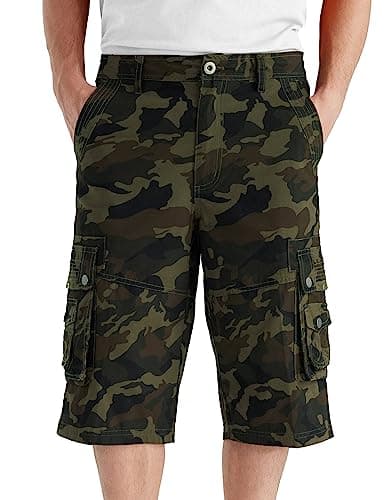 Best South Men's Comfortable Twill Cargo Shorts with Multiple Pockets — Army Green Camo