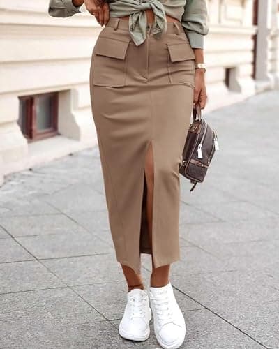 KIRUNDO Women's High-Wasted Cargo Midi Skirt