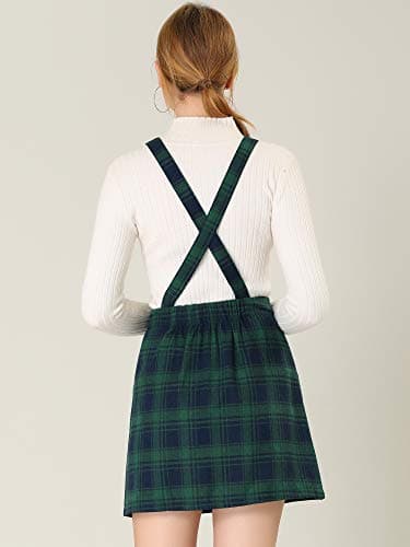 Allegra K Women's Plaid Overall Bib Dress with Adjustable Straps