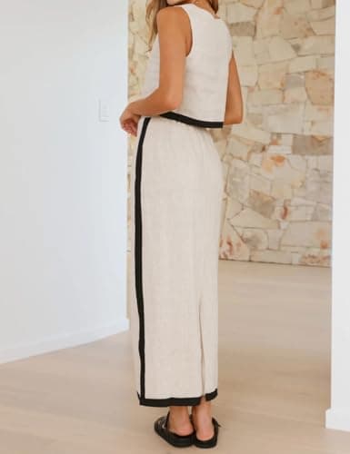 IDEALSANXUN Women's Summer Linen Tank Top & Maxi Skirt Set