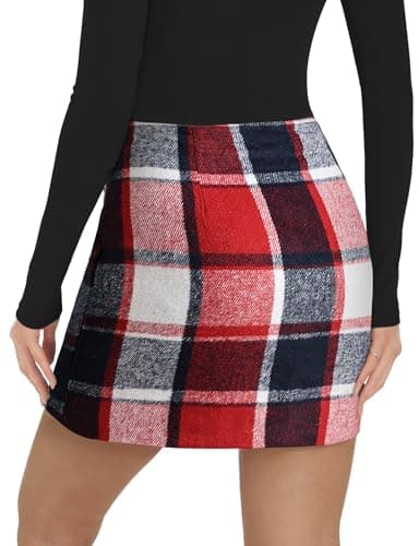 Trendy AURUZA High Waist Plaid Mini Skirts for Women Christmas Fall Winter