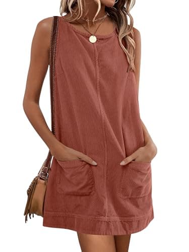 Caracilia Women's 2025 Trendy Corduroy Overall Mini Dress — Rust Brown