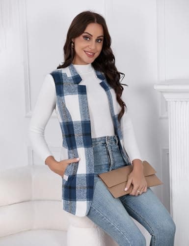 Wool Plaid Sleeveless Vest for Women - Casual Fall/Winter Outwear