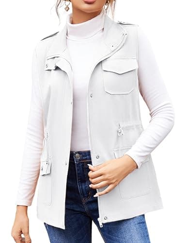 Beyove Women's Lightweight Sleeveless Military Anorak Cargo Vest — A- No Hood-white