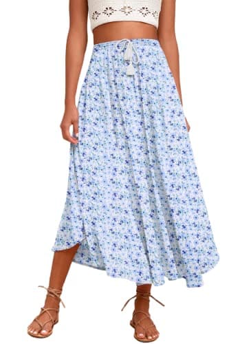 Zeagoo Women's High-Waisted Elastic Midi Skirt with Brown Leaf Print XXL — Pat4