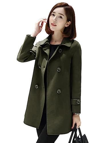Ylingjun Women's Classic Fit Double Breasted Wool Pea Coat Outwear — Army Green