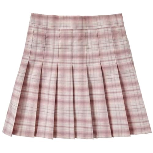 Yewsea High-Waisted Pleated Mini Skirt Skort for Women & Girls — Pink Plaid