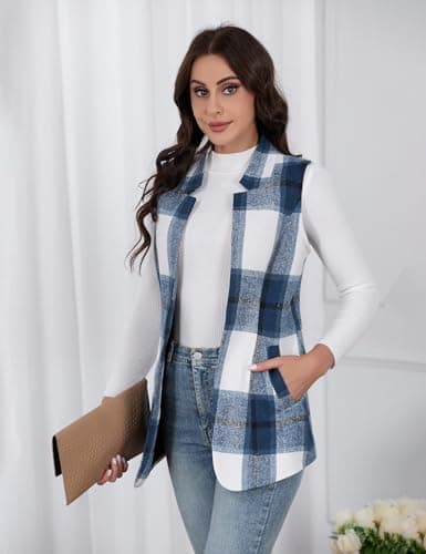 Wool Plaid Sleeveless Vest for Women - Casual Fall/Winter Outwear