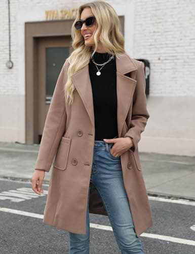 Bankeng Women Winter Mid-Long Wool Blend Notch Lapel Coat