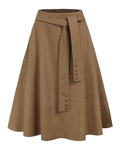 ZAFUL Women's Winter Plaid A-Line Midi Skirt with Pockets — Solid Camel