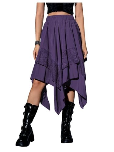 Verdusa Women's Y2K Contrast Lace Layered Midi Skirt — Light Purple
