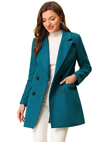 Allegra K Women's Belted Mid-Length Double Breasted Winter Coat — Lake Blue