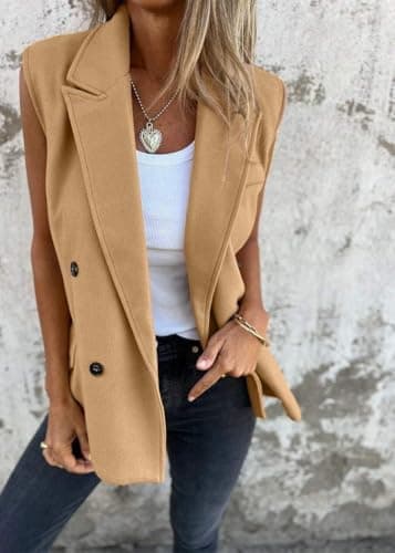 IDEALSANXUN Women's Long Sleeveless Blazer Vest Spring Fall Trench Coat