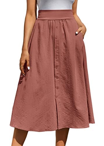 Kate Kasin Women's High Waist Midi Skirt with Pockets — Light Coral