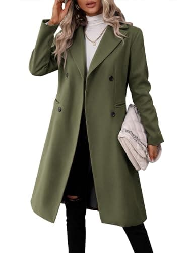 Danedvi Women's Slim Fit Double Breasted Pea CoatWinter Jacket — Army Green