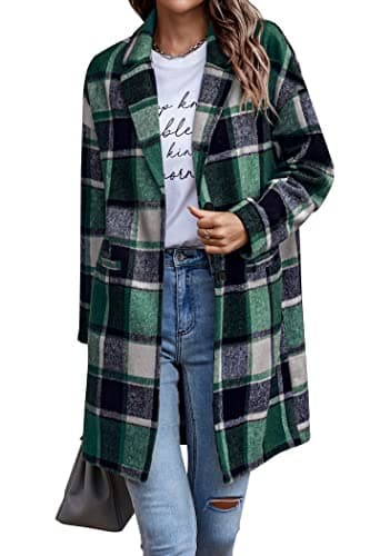 PrettyGarden Women's Plaid Winter Jacket With Pockets — Dark Green