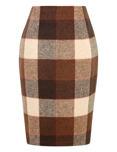 2024 Fall/Winter Plaid Midi Skirt for Women — Dark Brown