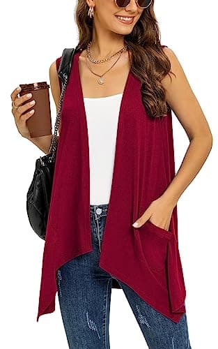 Veryoung Women's Lightweight Floral Long Sleeve Cardigan with Pockets — C10-wine Red-sleeveless