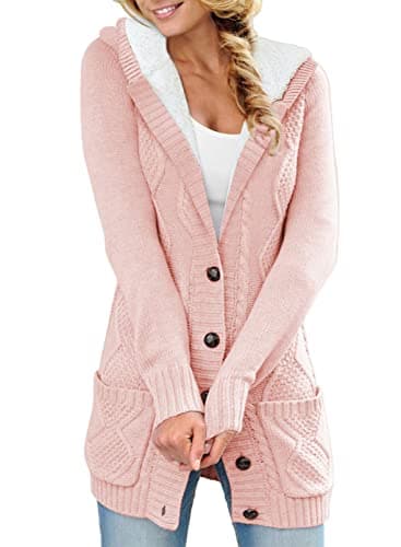 Sidefeel Women's Hooded Fleece Cardigan Winter Coat with Pockets — Hooded Pink