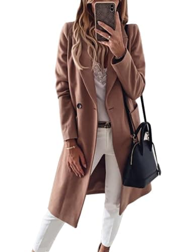 IDEALSANXUN Women's Long Wool Trench Coat Fall Winter Notch Lapel Peacoat — Dark Khaki