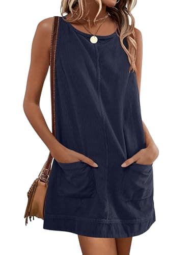 Caracilia Women's 2025 Trendy Corduroy Overall Mini Dress — Navy Blue