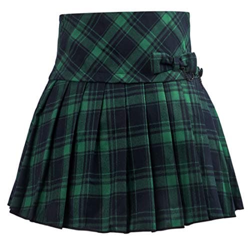 Chouyatou Women's Plaid Wool Blend A-Line Pleated Skirt with Side Zipper — 65green