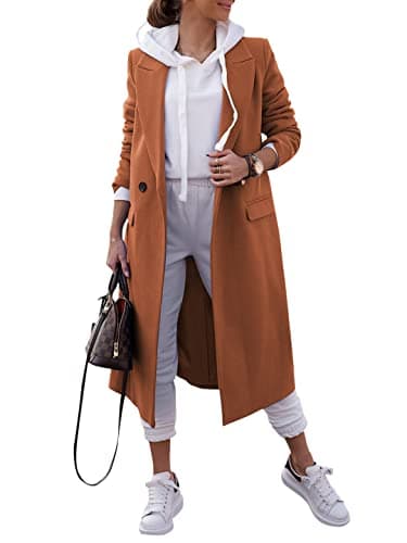 Zwurew Women's Double Breasted Pea Coat Wool Blend Winter Jackets — Caramel