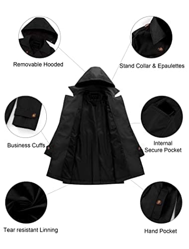 CREATMO Women's Classic Double-Breasted Trench Coat with Detachable Hood