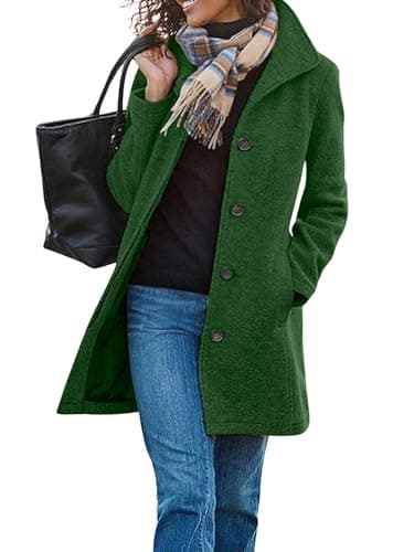 Women's Winter Wool Blend Pea Coat Casual Trench Coat — Green