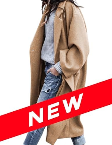 UANEO Women's Wool Blend Double Breasted Long Trench Coat Winter — Light Khaki
