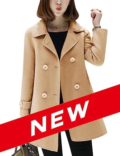 Tanming Women's Winter Black Wool Double Breasted Peacoat — Khaki