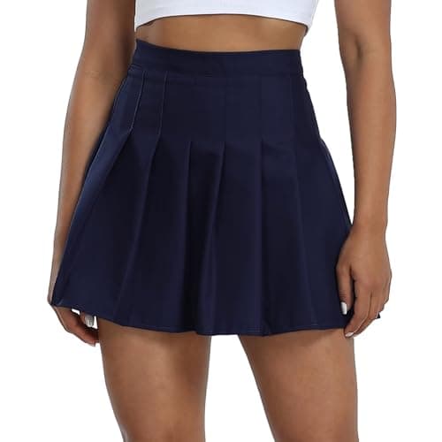 Tivifox Women's High-Waisted Pleated Skirt with Shorts Mini Skorts — Navy Blue
