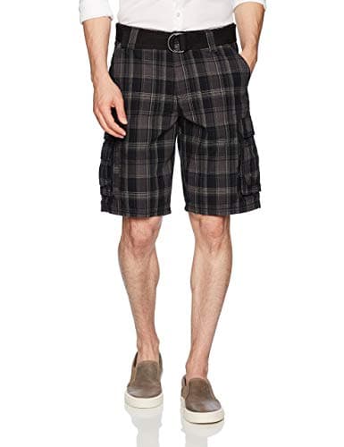 Lee Men's Big & Tall Belted Wyoming Cargo Shorts — Black Clifton Plaid