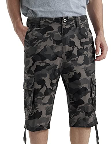 BEST SOUTH Men's Casual Long Cargo Shorts 13 Inches Relaxed Fit with Pockets — Black Camo