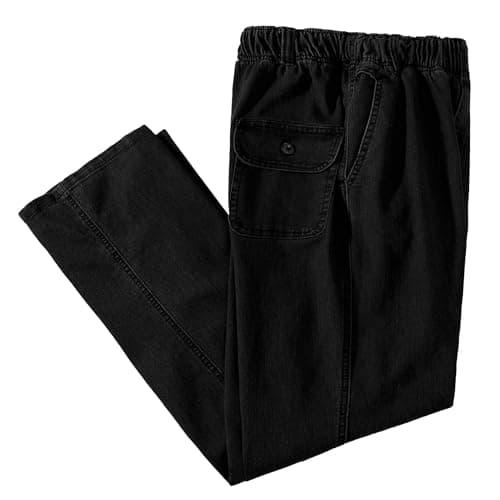 Men's Elastic Waist Casual Loose Fit Denim Jeans — Black