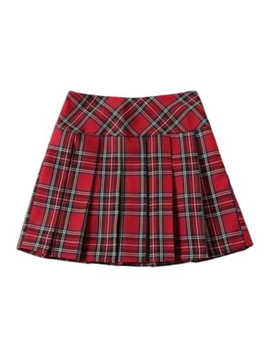 Women's Casual Plaid High Waist A-Line Mini Skirt for WDIRARA — Red Plaid