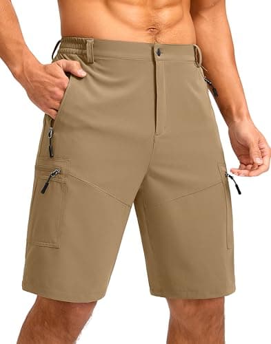 Pudolla Men's Lightweight 11" Cargo Shorts for Summer Travel and Outdoor — Dark Khaki