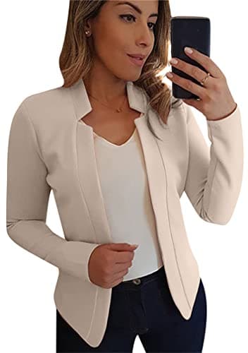 BOFETA Women's Lightweight Long Sleeve Open Front Business Blazer — Beige