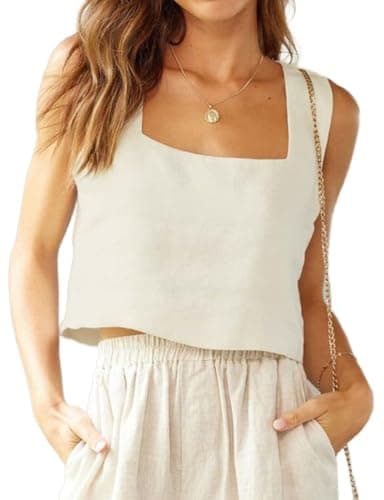 IDEALSANXUN Women's Summer Linen Square Neck Crop Tank Tops