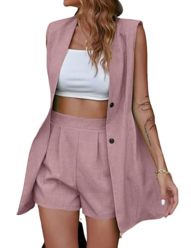 IDEALSANXUN Women's Sleeveless Linen Long Vest Cardigan Tops Spring Summer — Pink