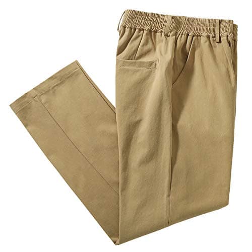 Men's Casual Twill Pants with Elastic Waist — Dark Khaki