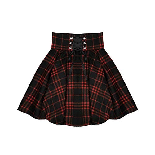 YANOOLH Women's Plaid A-line School Skirt — Red