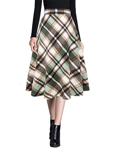 Ylingjun Warm Wool Midi Skirts for Winter Fall — Green 02