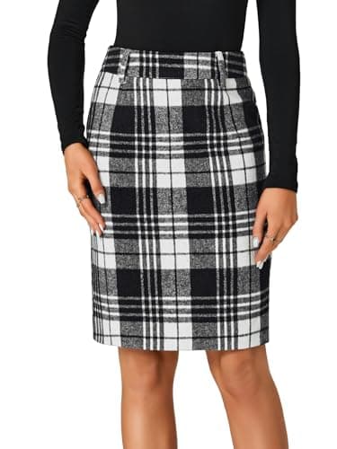 LYANER Women's Elegant Plaid Zippered High Waist Midi Skirt