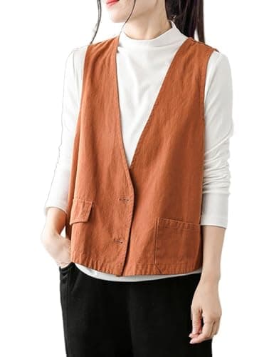 ULEMON Linen V-Neck Waistcoat for Women Light & Casual