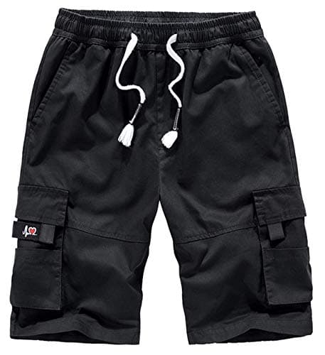 XinYangNi Men's Cargo Shorts Elastic Waist Casual Outdoor Lightweight Work Shorts Multi-Pockets — Black