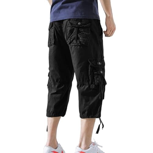 AOYOG Men's 3/4 Cargo Shorts Relaxed Fit Cotton Capri Pants
