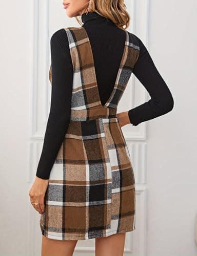 IDEALSANXUN Women’s Plaid Sleeveless Flannel Pinafore Dress for Fall/Winter