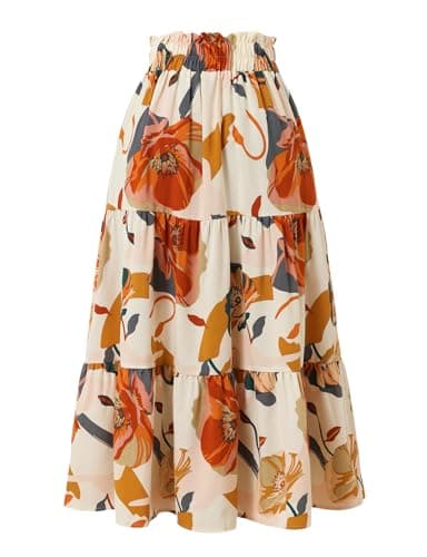 IDEALSANXUN Boho Flowy Tiered Midi Skirt for Women